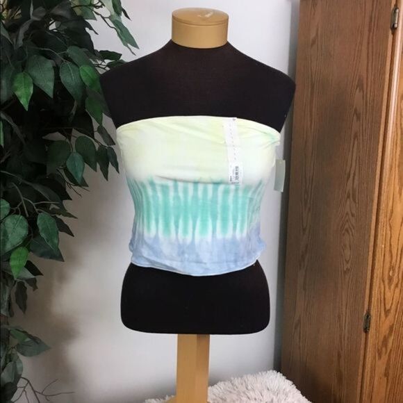 SO bandeau tube top Juniors Large yellow aqua tie‎ dye new with tags - Picture 1 of 10